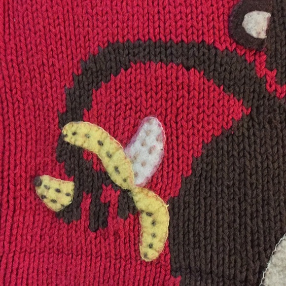 Red Cotton Knit Sweater w/ Monkey Appliqué Sz 4/5 - Picture 3 of 9